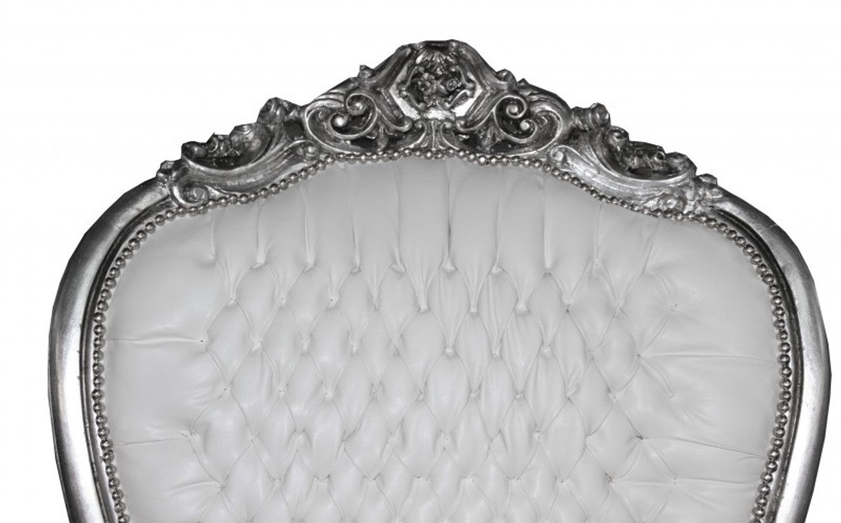 Barock Thron Sessel Majestic Mod2 Weiß / Silber - Riesensessel - Thron Stuhl Tron