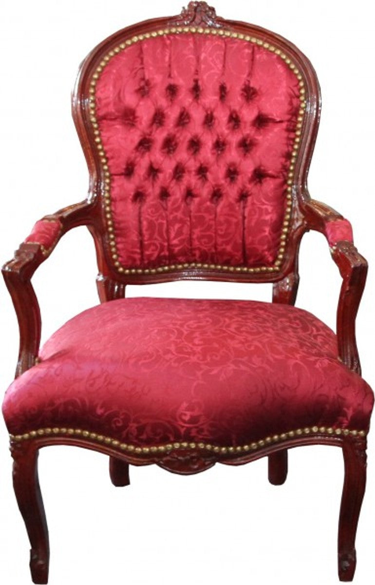 Barock Salon Stuhl Bordeaux Rot Muster / Braun Mod2 - Stühle Möbel