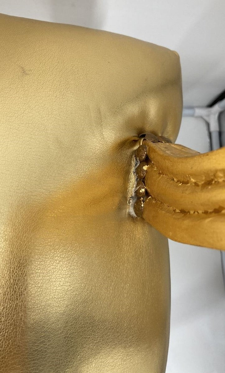 Barock Esszimmerstuhl mit Armlehnen Gold / Gold - Handgefertigter Kunstleder Stuhl im Barockstil - Barock Esszimmer Möbel