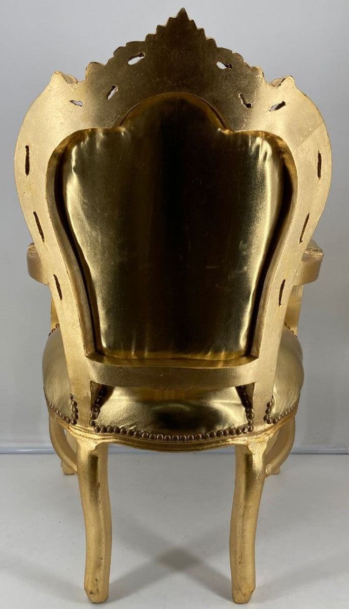 Barock Esszimmerstuhl mit Armlehnen Gold / Gold - Handgefertigter Kunstleder Stuhl im Barockstil - Barock Esszimmer Möbel
