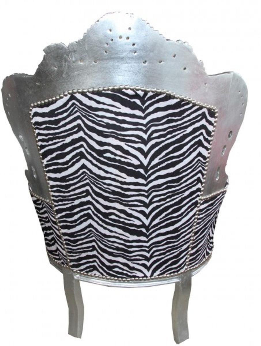 Barock Sessel King Zebra / Silber - Antik Stil Möbel