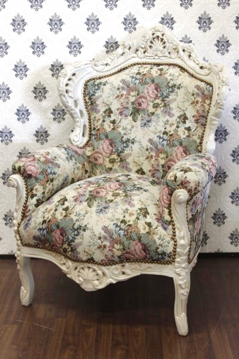 Barock Sessel King Blumenmuster / Creme 85 x 85 x H. 120 cm - Limited Edition