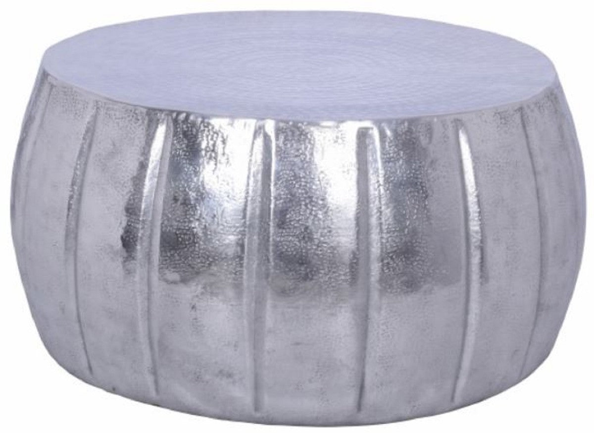 Aluminium Couchtisch Silber Ø 65 x H. 31 cm - Runder Wohnzimmertisch im orientalischen Stil - Wohnzimmer Möbel