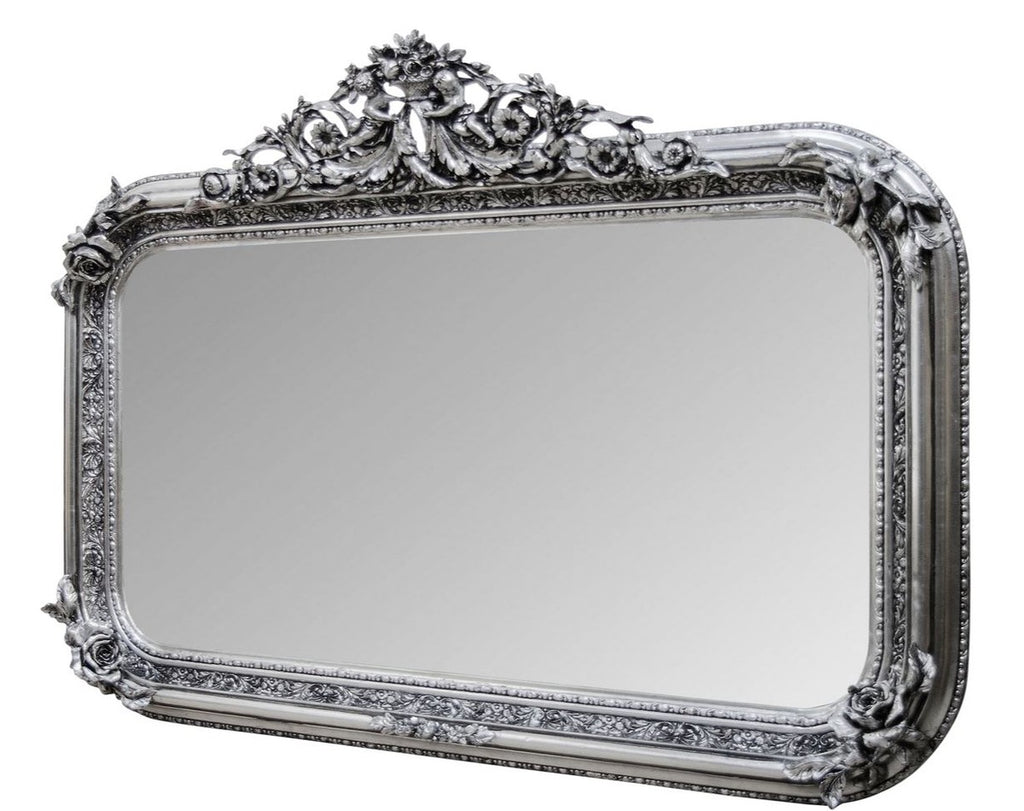 Antik Stil Wandspiegel Silber 142 x H. 100 cm - Barock Wohnzimmer Möbel