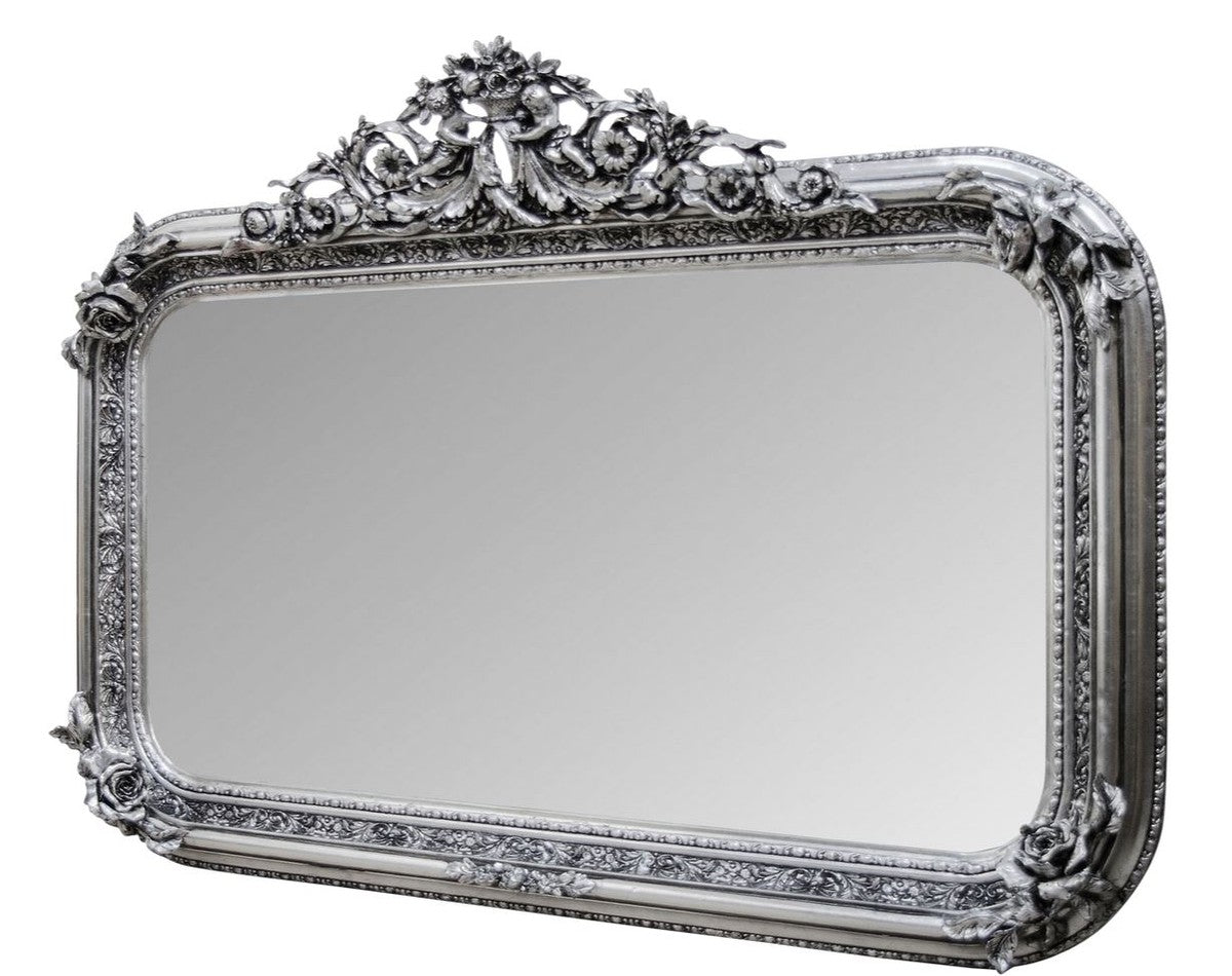 Antik Stil Wandspiegel Silber 142 x H. 100 cm - Barock Wohnzimmer Möbel