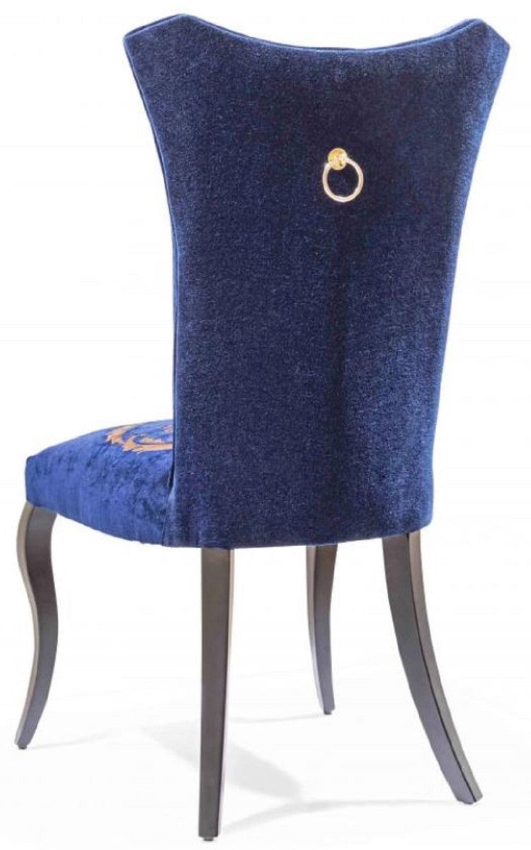 Barock Esszimmer Stuhl Set Royalblau / Gold / Schwarz 50 x 47 x H. 105 cm - Küchen Stühle 6er Set - Barock Esszimmer Möbel