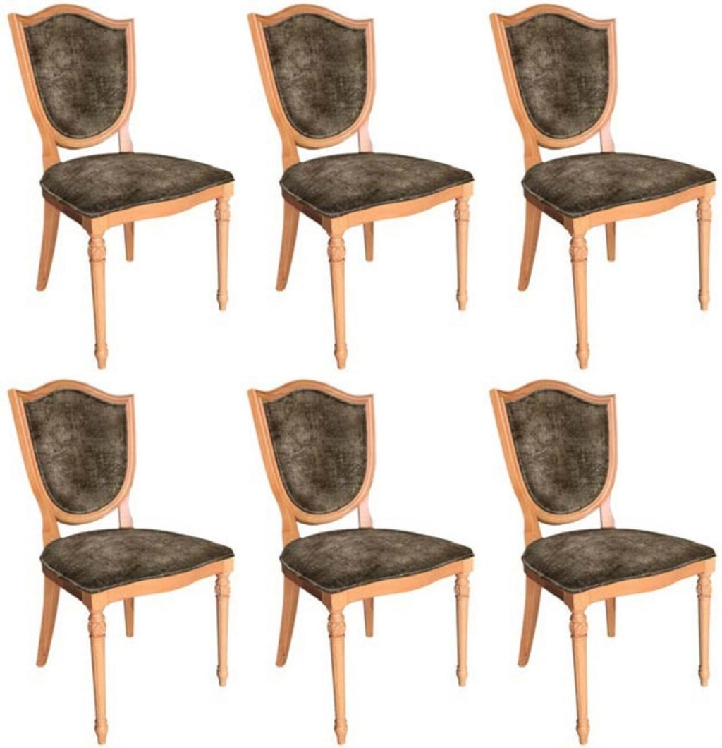 Art Deco Esszimmerstuhl Set Grau / Naturfarben - 6 Handgefertigte Art Deco Küchen Stühle - Art Deco Esszimmer Möbel