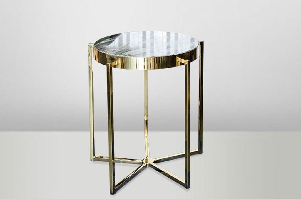 Art Deco Beistelltisch Gold Metall / Marmor 65 x 65 cm- Jugendstil Tisch - Möbel Blumentisch
