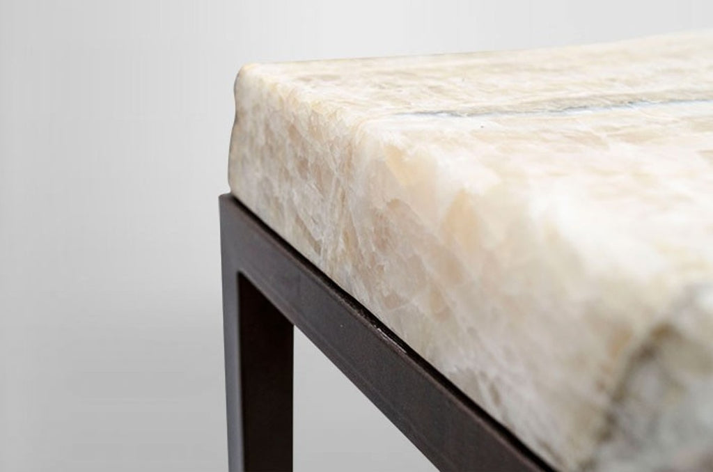 Art Deco Beistelltisch Onyx / Metall 40 x 27 cm- Jugendstil Tisch - Möbel Blumentisch