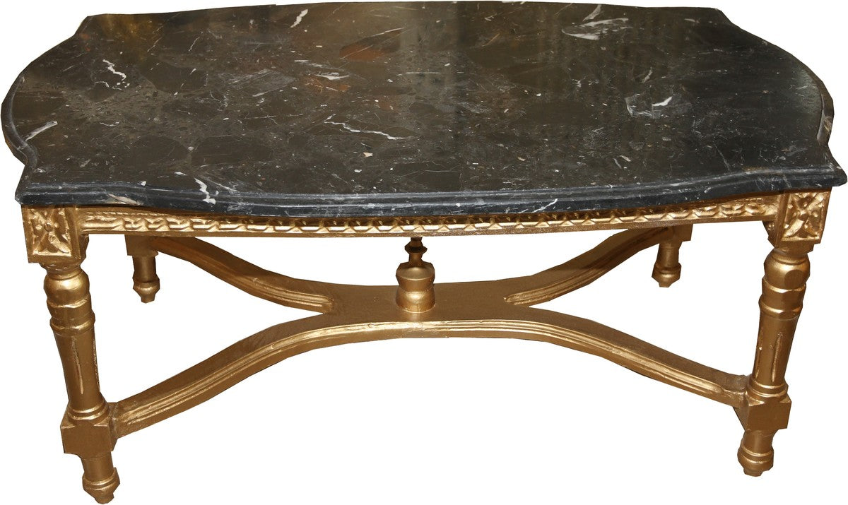 Barock Antik Couchtisch Gold mit schwarzer Marmorplatte 96 x 58.5 cm - Limited Edition - Antik Look
