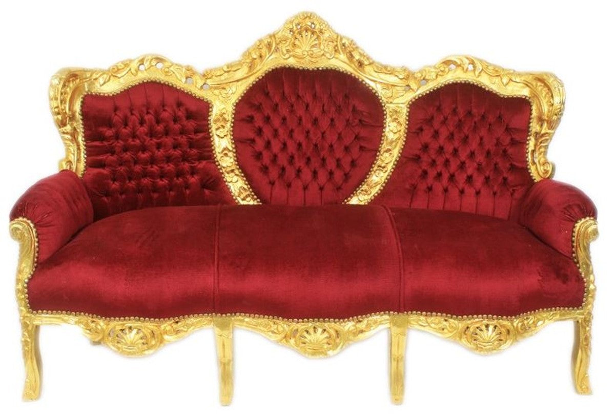 Barock 3er Sofa King Bordeaux / Gold - Möbel