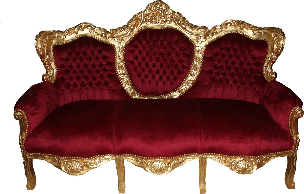 Barock 3er Sofa King Bordeaux Rot / Gold Mod2 - Wohnzimmer Couch Möbel Lounge