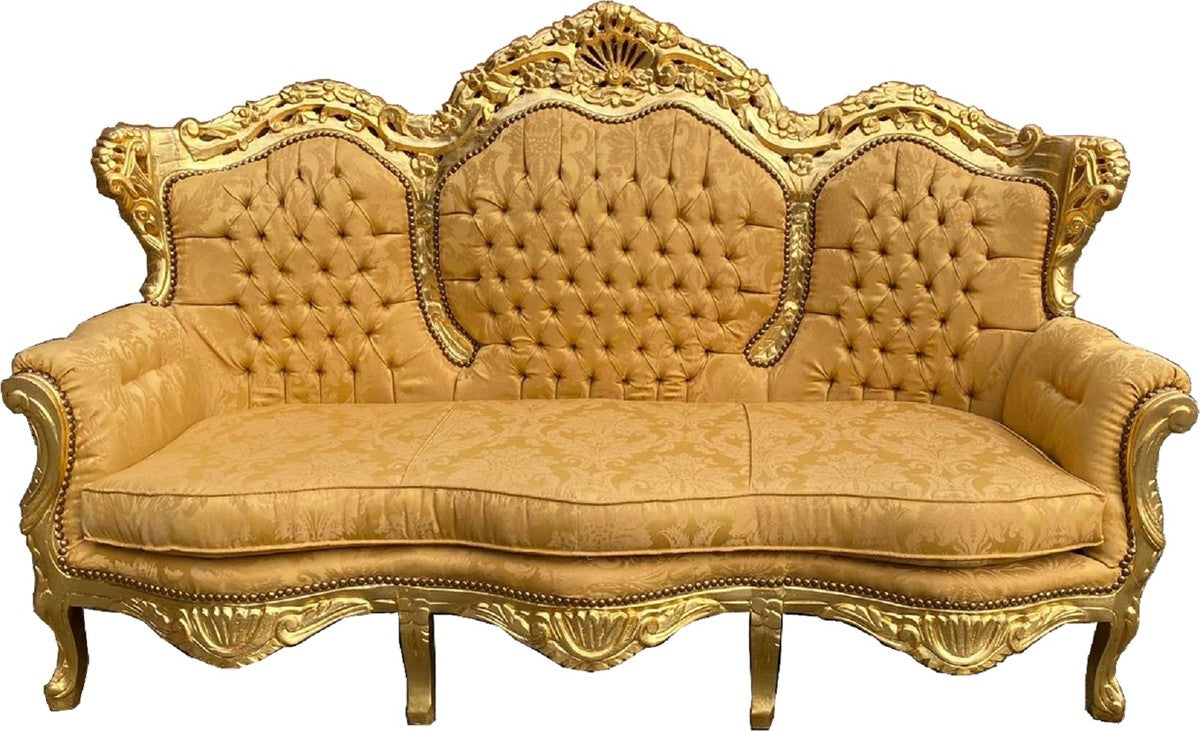 Barock 3er Sofa Lord Gold Muster / Gold 184 x 81 x H. 125 cm - Handgefertigtes Wohnzimmer Sofa im Barockstil - Barock Wohnzimmer Möbel