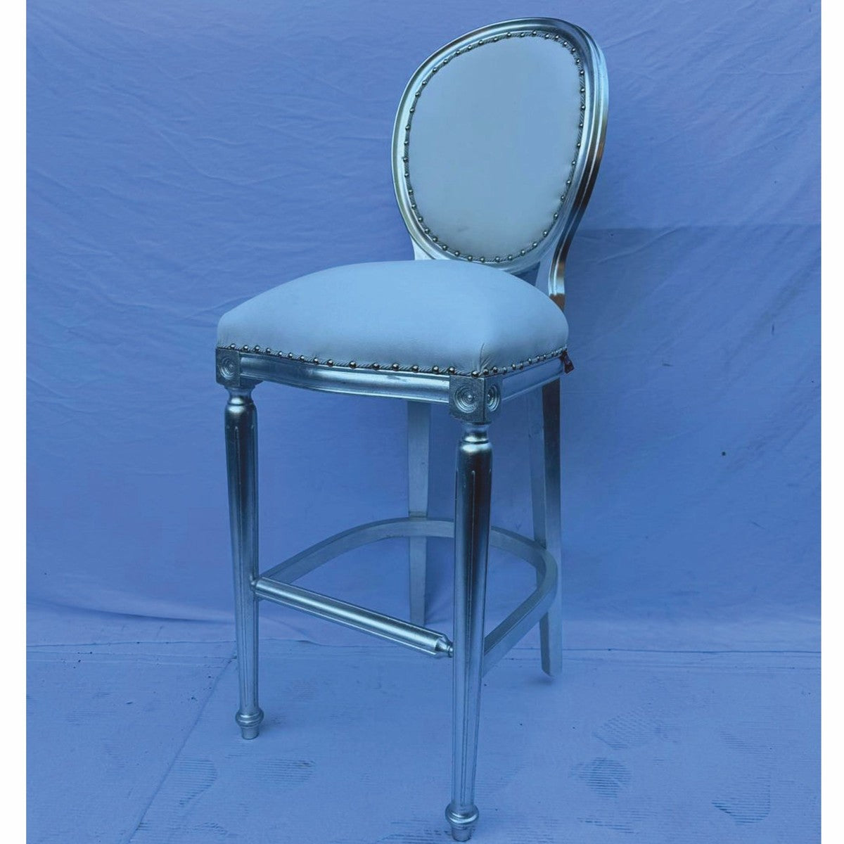 Barock Kunstleder Barstuhl Weiß / Silber - Barock Bar Möbel