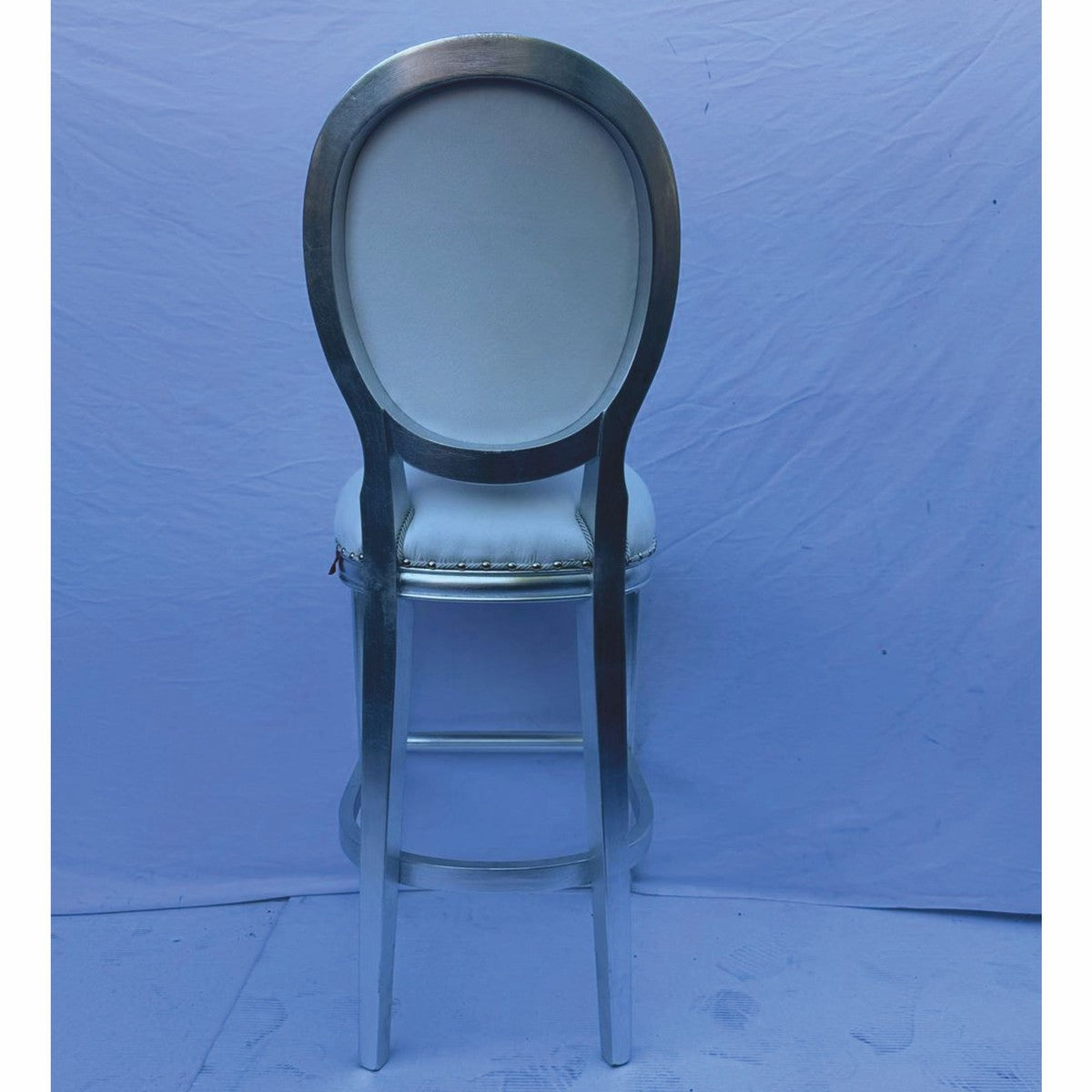 Barock Kunstleder Barstuhl Weiß / Silber - Barock Bar Möbel