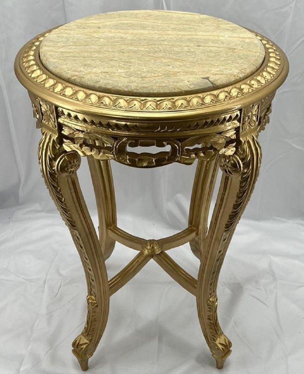 Barock Beistelltisch Gold / Creme - Handgefertigter Antik Stil Massivholz Tisch mit Marmorplatte - Wohnzimmer Möbel im Barockstil - Antik Stil Möbel - Barock Einrichtung - Barock Möbel