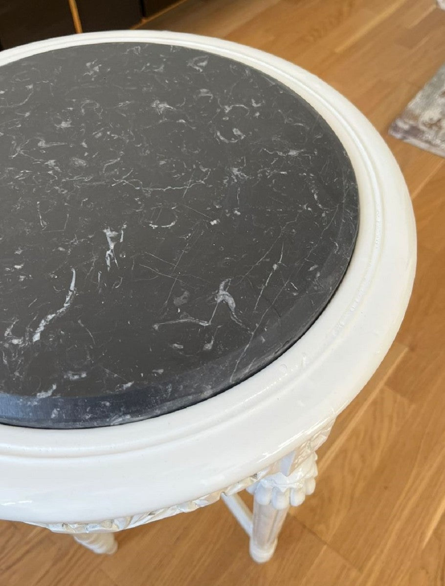 Barock Beistelltisch Weiß / Schwarz - Handgefertigter Antik Stil Massivholz Tisch mit Marmorplatte - Wohnzimmer Möbel im Barockstil - Antik Stil Möbel - Barock Möbel