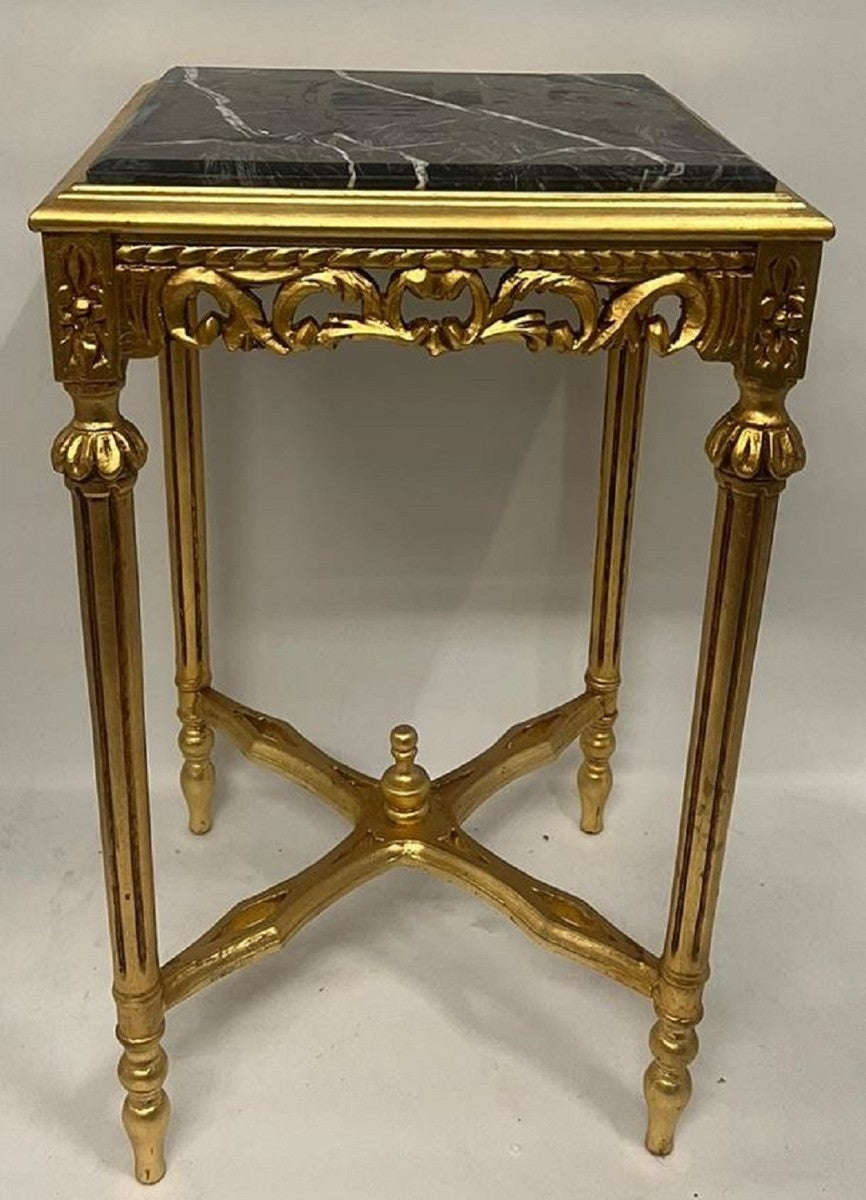 Barock Beistelltisch Gold / Schwarz - Quadratischer Antik Stil Tisch mit Marmorplatte - Wohnzimmer Möbel im Barockstil - Antik Stil Möbel - Barock Möbel
