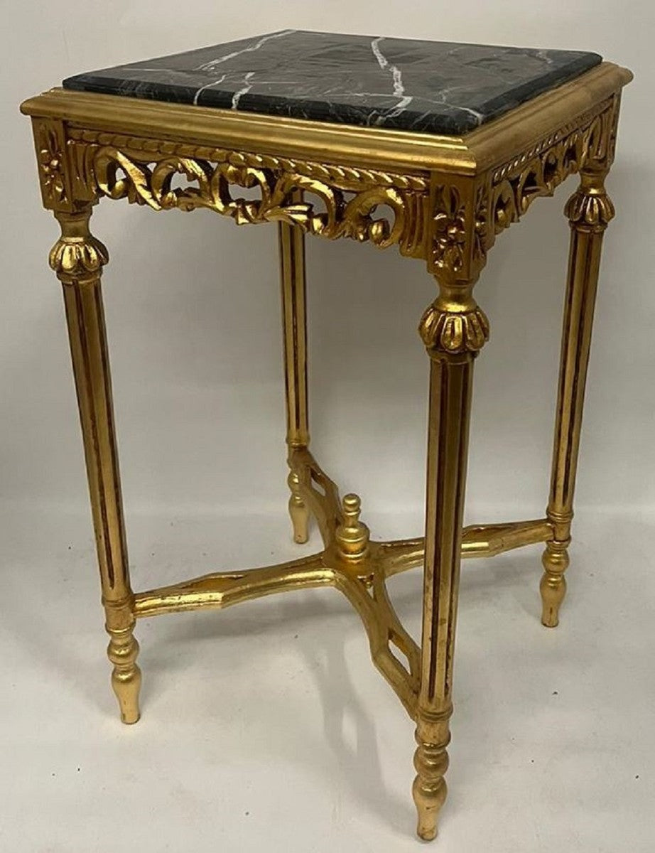 Barock Beistelltisch Gold / Schwarz - Quadratischer Antik Stil Tisch mit Marmorplatte - Wohnzimmer Möbel im Barockstil - Antik Stil Möbel - Barock Möbel