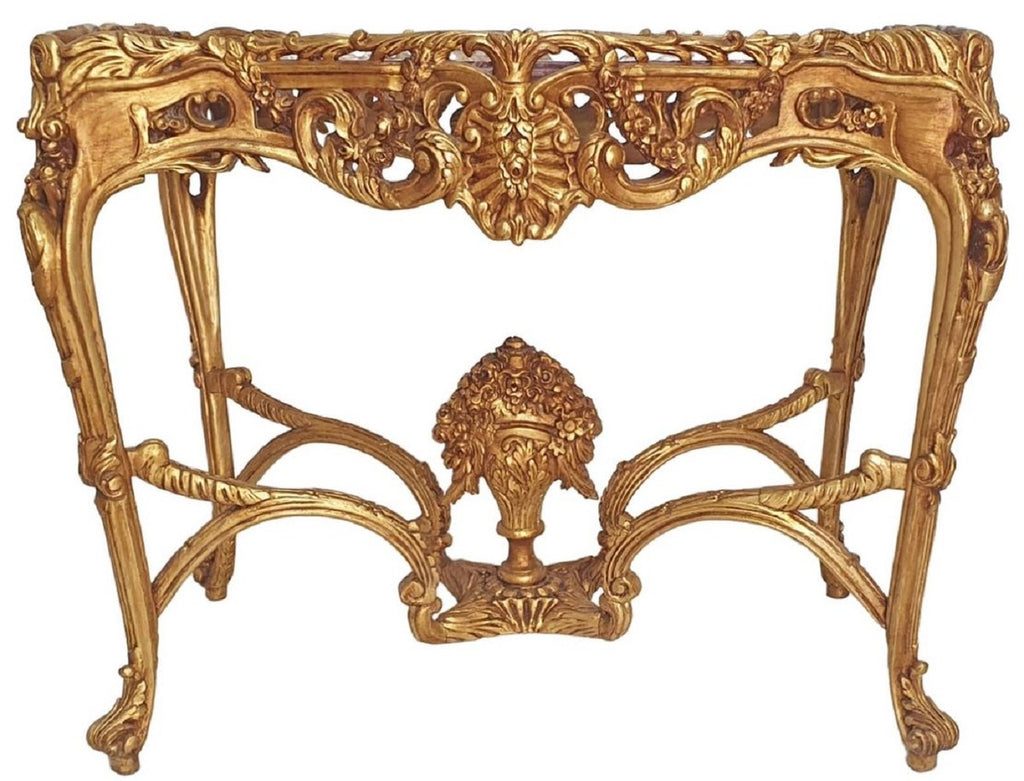 Barock Beistelltisch Gold / Grau - Rechteckiger Antik Stil Tisch mit Marmorplatte - Wohnzimmer Möbel im Barockstil - Antik Stil Möbel - Barock Möbel