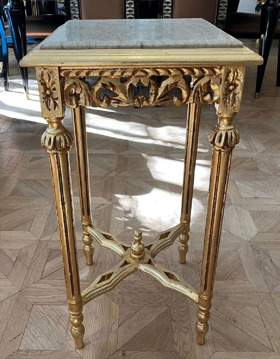 Barock Beistelltisch Gold / Grau - Quadratischer Antik Stil Tisch mit Marmorplatte - Wohnzimmer Möbel im Barockstil - Antik Stil Möbel - Barock Möbel
