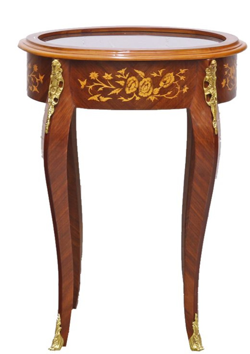 Barock Beistelltisch Mahagoni Intarsien / Gold H75 x 55 cm - Ludwig XVI Antik Stil Tisch - Möbel