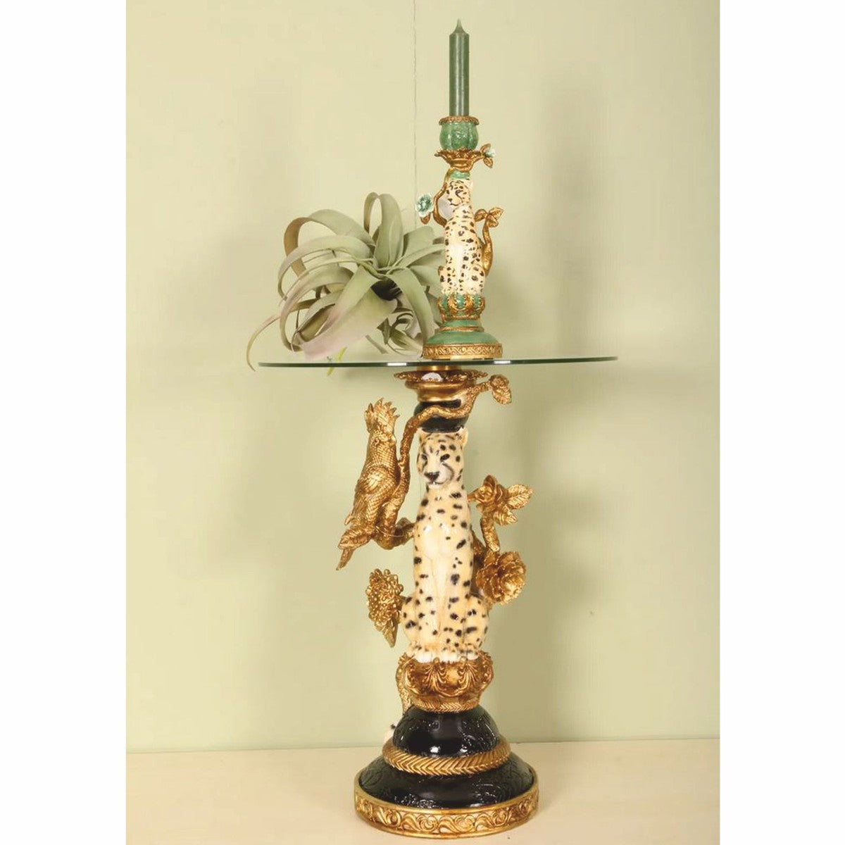 Barock Beistelltisch Leopard mit Glasplatte H. 51,5 cm - Barock Möbel