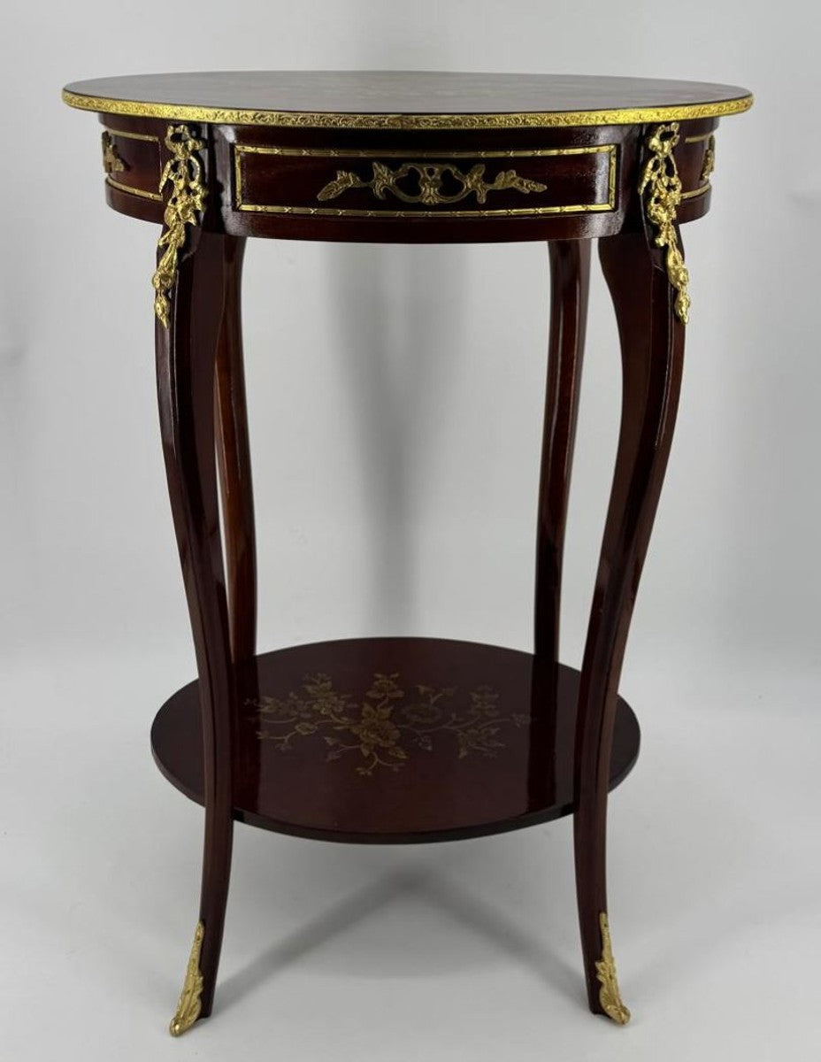 Barock Beistelltisch Dunkelbraun / Gold H. 77 cm - Barockstil Möbel