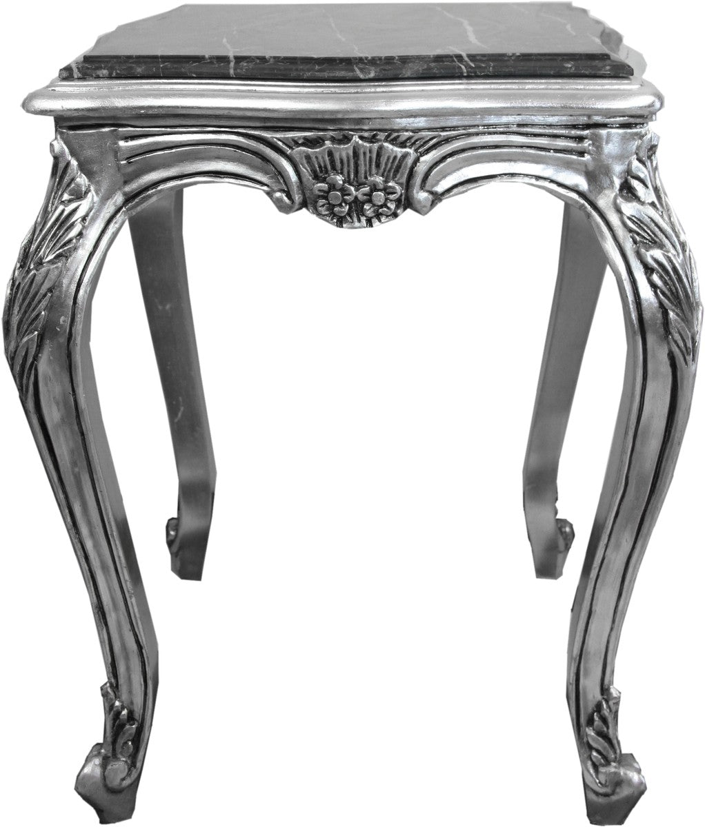 Barock Beistelltisch Silber mit schwarzer Marmorplatte 52 x 52 x H. 65 cm - Barockmöbel Beistell Tisch