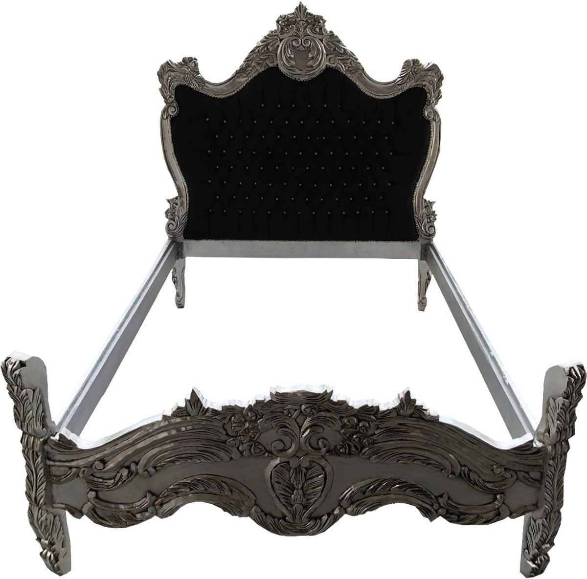 Barock Bett Schwarz / Silber Bling Bling Glitzersteine 140 x 200 cm aus der Luxus Kollektion von Casa Padrino