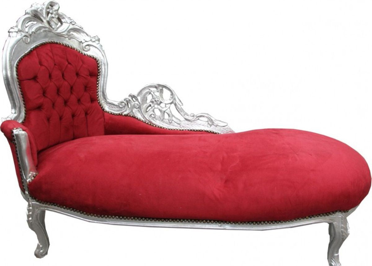 Barock Chaiselongue Bordeaux Rot / Silber -Wohnzimmer Liege Recamiere Möbel