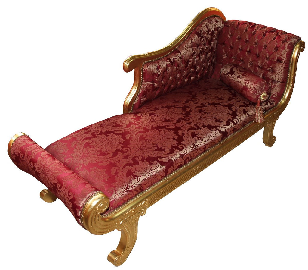 Barock Chaiselongue Modell XXL Bordeaux Rot Muster / Gold- Antik Stil - Recamiere Wohnzimmer Möbel