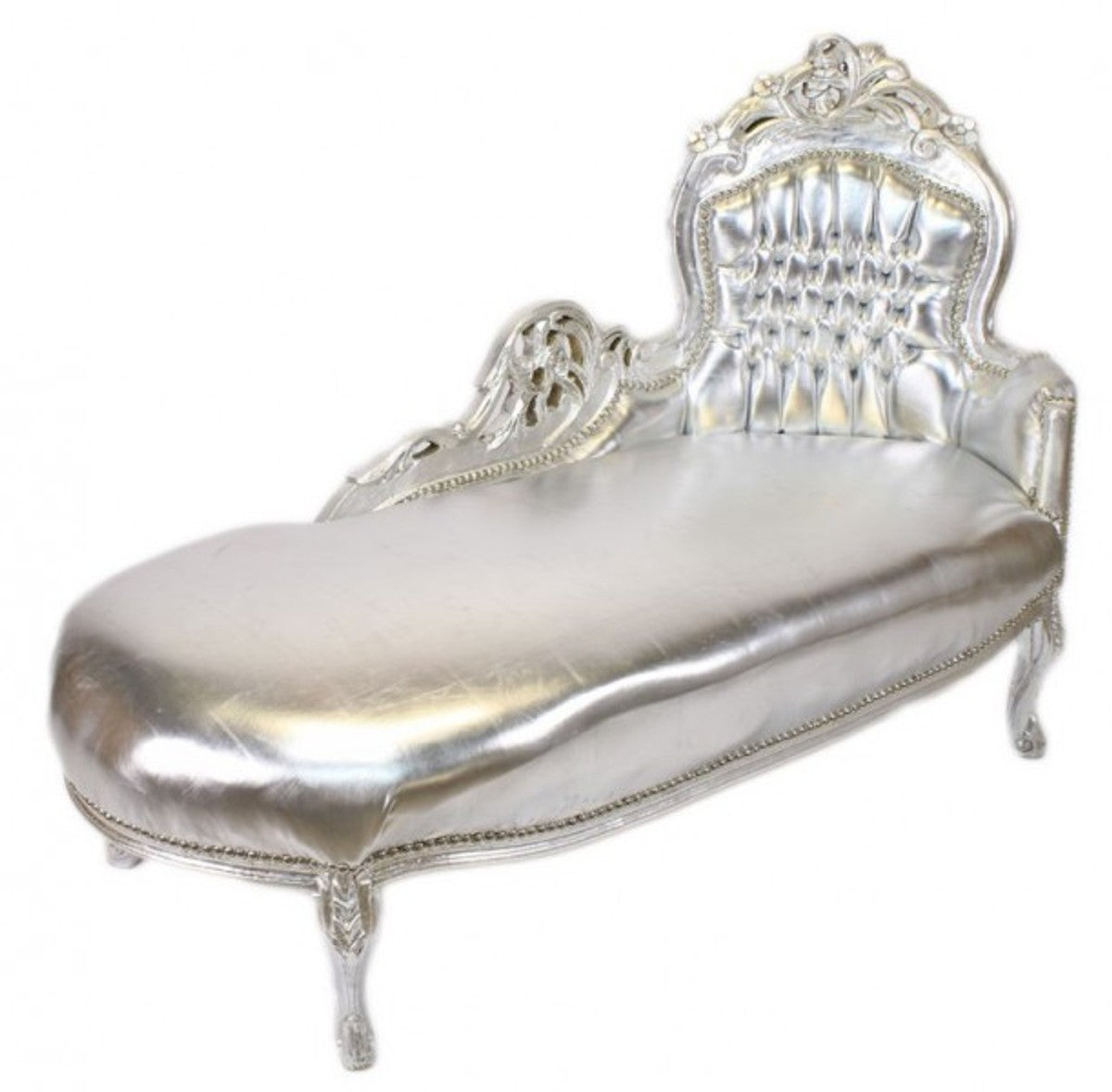 Barock Chaiselongue Silber Lederoptik / Silber - Recamiere Liege Möbel