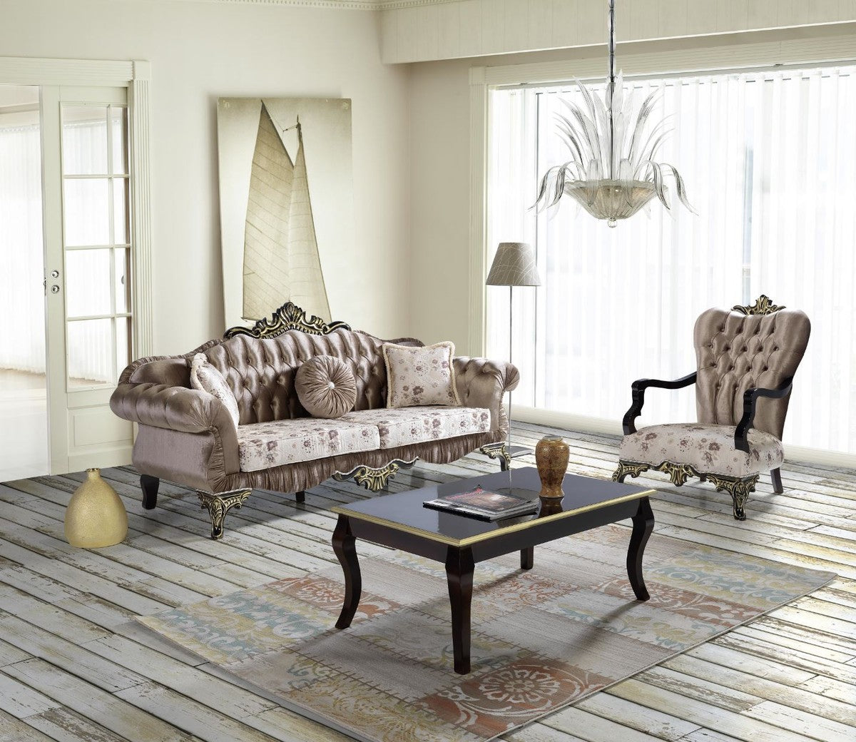 Barock Couchtisch Schwarz / Gold 100 x 74 x H. 46 cm - Massivholz Wohnzimmertisch im Barockstil - Barock Wohnzimmer Möbel