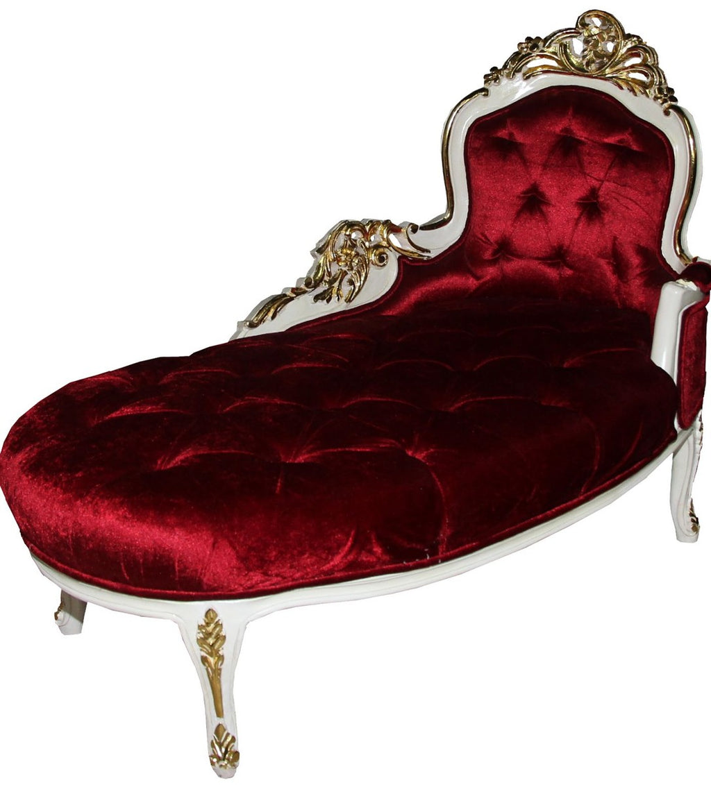 Barock Damen Chaiselongue Bordeaux/Creme/Gold B 125 cm - Barock Möbel - Limited Edition