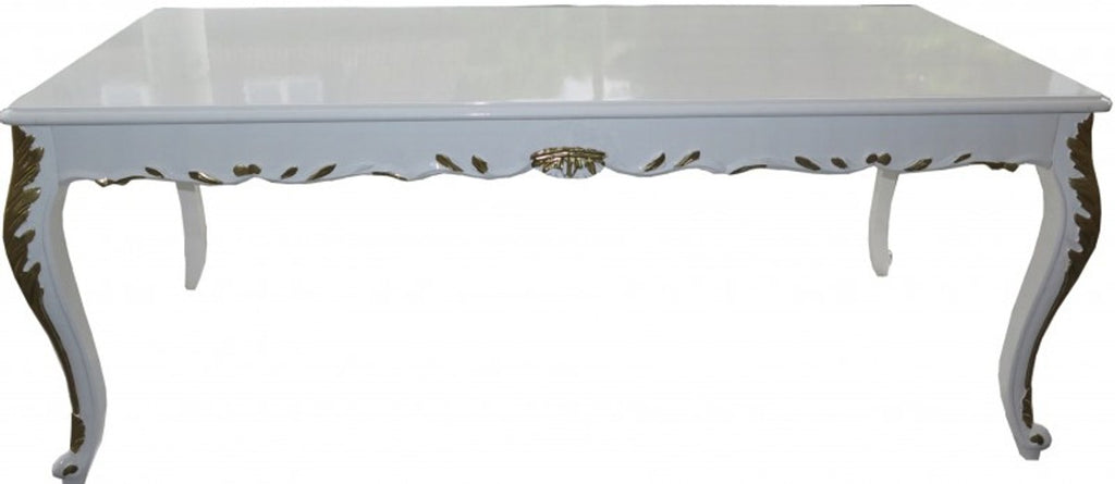 Barock Esszimmer Set Weiß / Weiß / Gold - Esstisch + 6 Stühle - Möbel Antik Stil