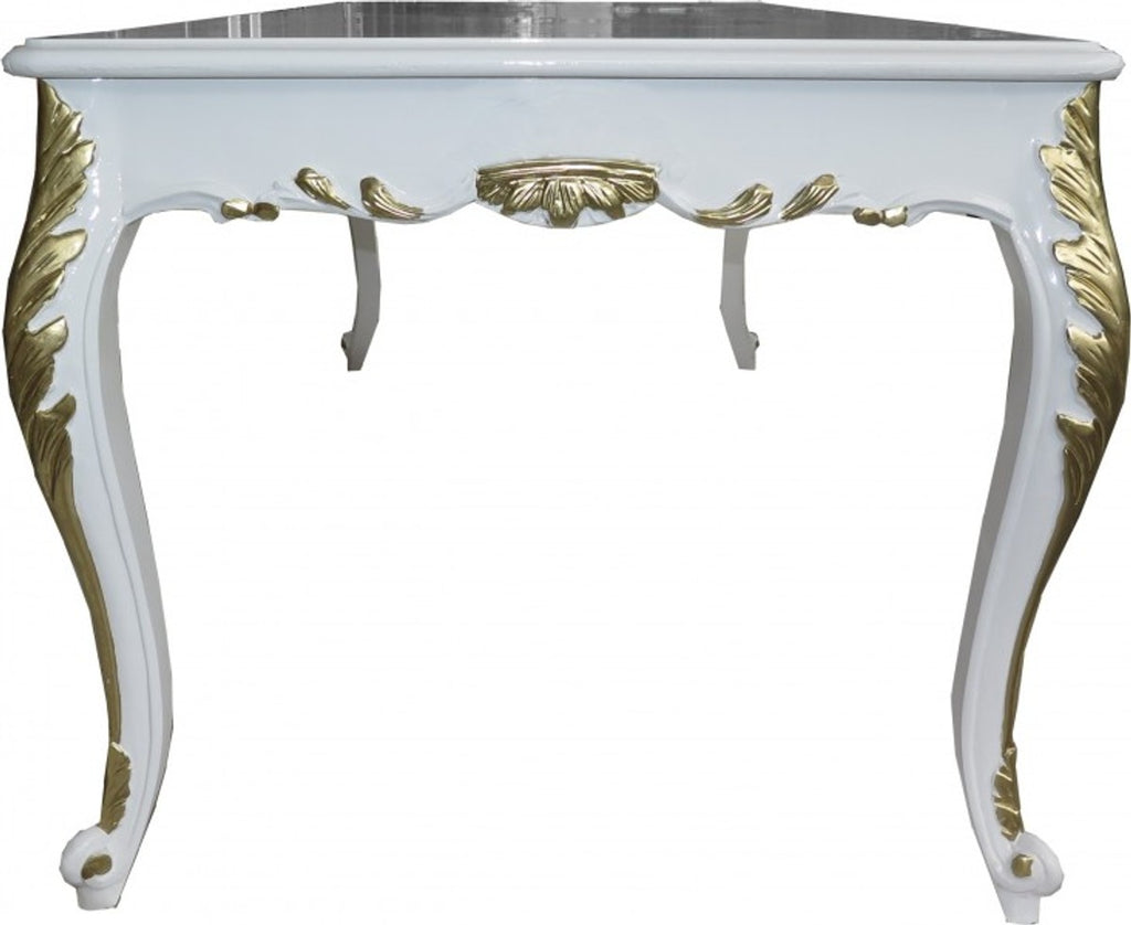 Barock Esszimmer Set Weiß / Weiß / Gold - Esstisch + 6 Stühle - Möbel Antik Stil