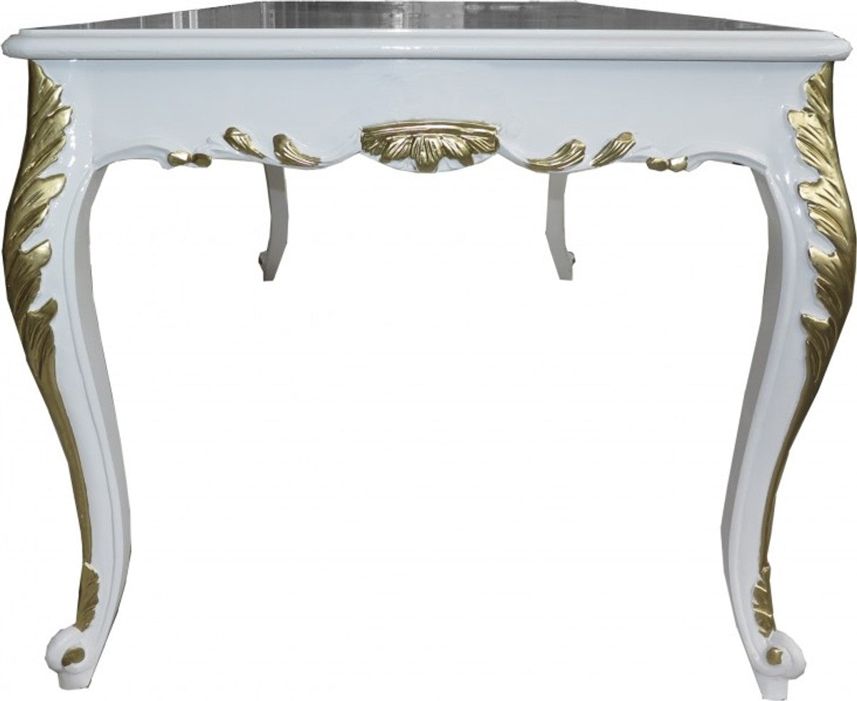 Barock Esszimmer Set Weiß / Weiß / Gold - Esstisch + 6 Stühle - Möbel Antik Stil