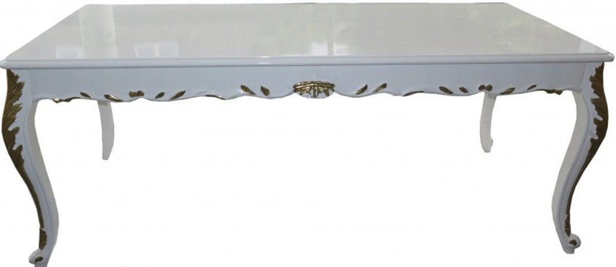 Barock Esstisch Weiß Hochglanz / Gold - Esszimmer Tisch - alle Grössen