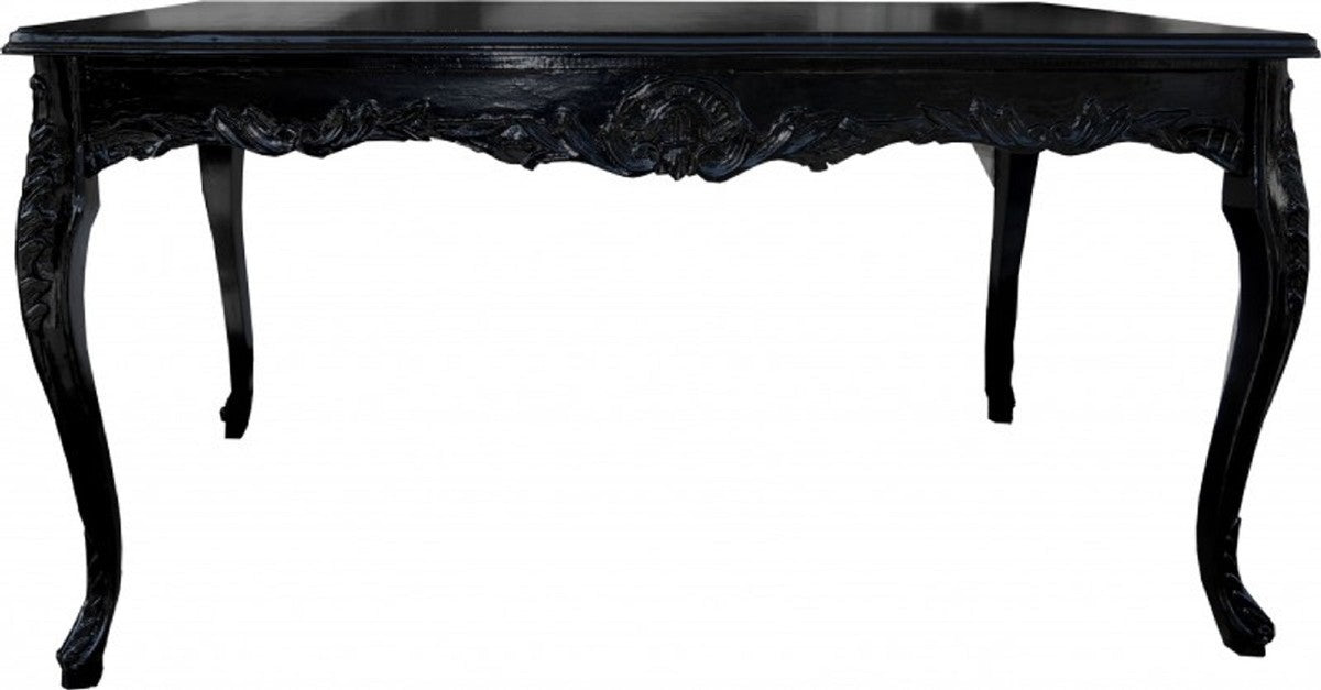 Barock Esstisch mit Glasplatte Schwarz 160 cm - Barock Esszimmer Möbel