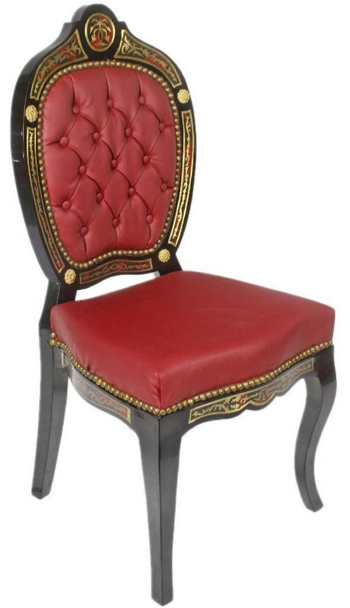 Barock Boulle Esszimmer Stuhl Rot / Schwarz / Gold 50 x 50 x H. 105 cm - Barock Esszimmer Möbel