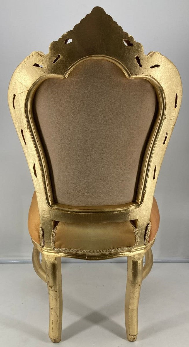 Barock Esszimmer Stuhl Gold Muster / Gold - Handgefertigter Antik Stil Massivholz Stuhl - Barock Esszimmer Möbel