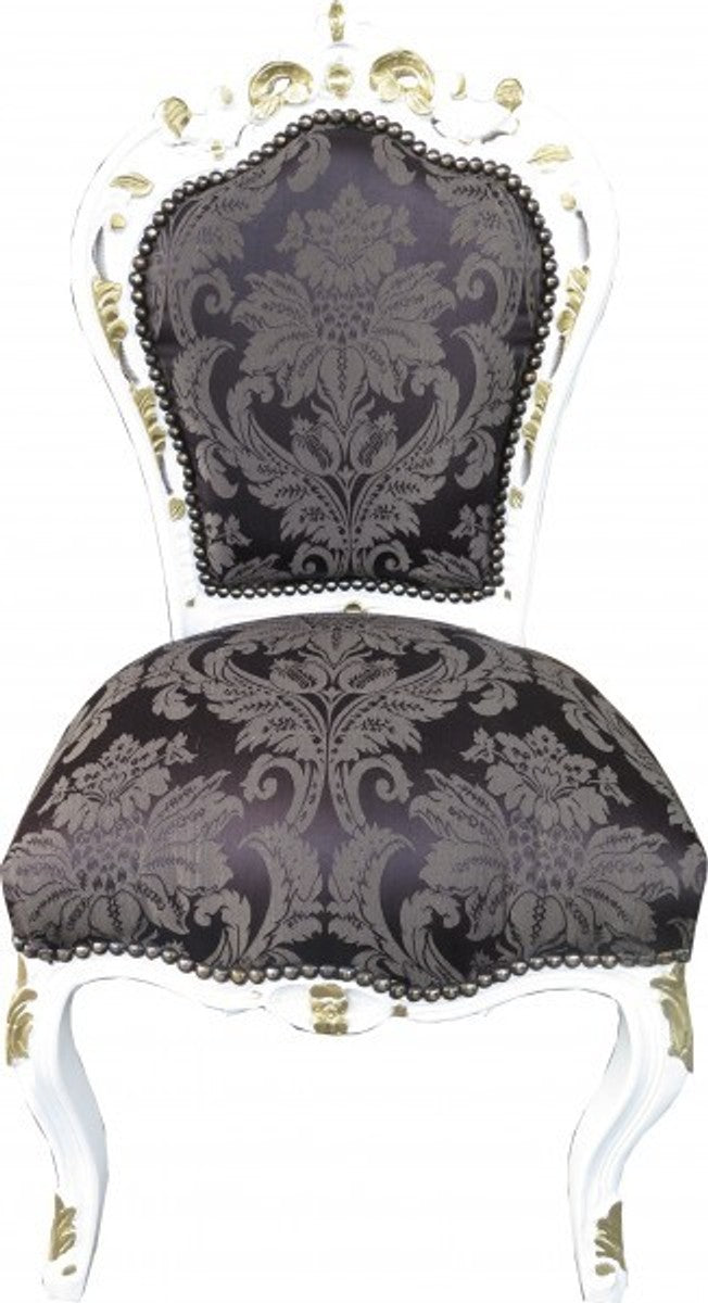Barock Esszimmer Stuhl Schwarz Muster / Weiß / Gold - Möbel Antikstil