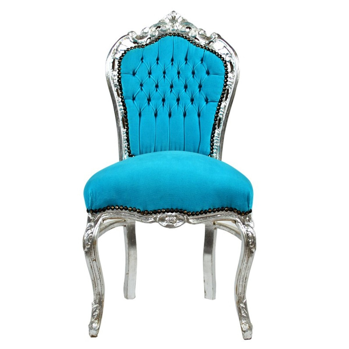 Barock Esszimmer Stuhl Türkis / Silber