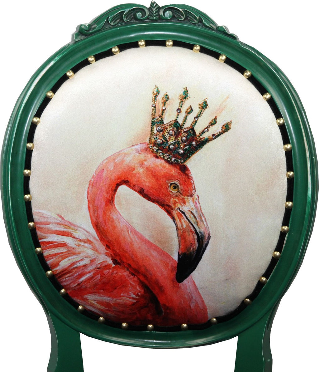 Barock Luxus Esszimmer Stuhl ohne Armlehnen Flamingo mit Krone mit Bling Bling Glitzersteinen - Designer Stuhl - Limited Edition