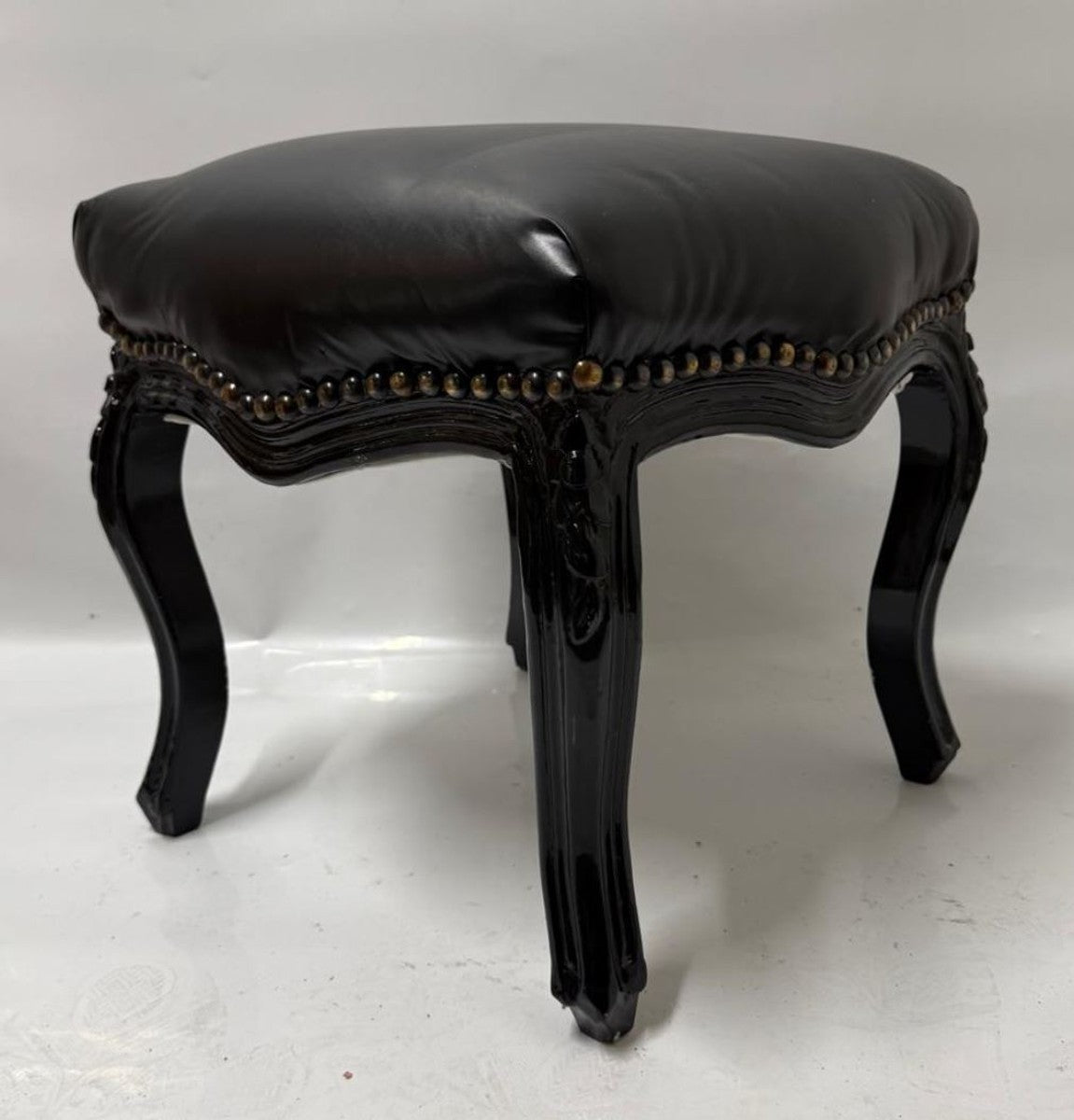Barock Kunstleder Fußhocker Schwarz H. 39 cm - Barockstil Hocker