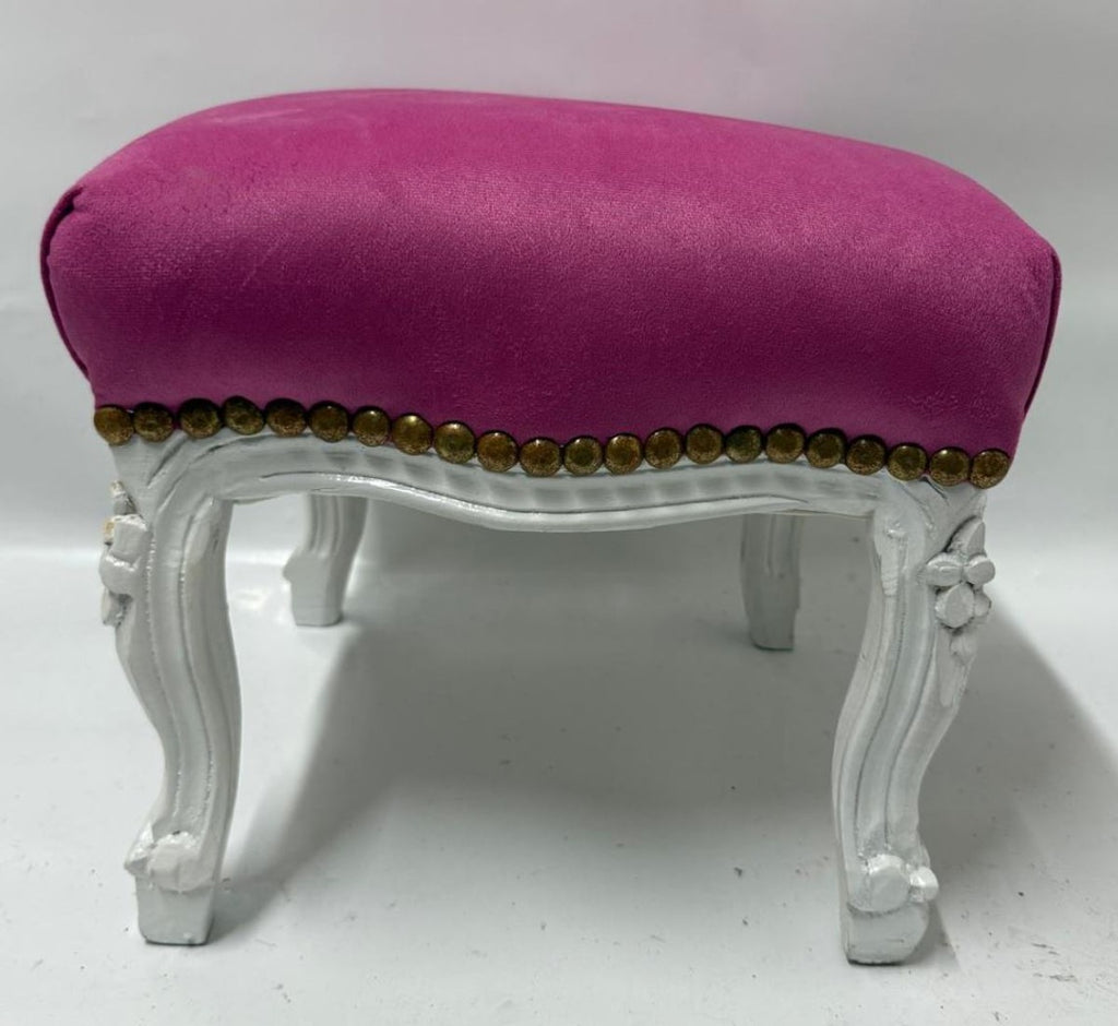 Barock Fußhocker Pink / Weiß H. 33 cm - Barockstil Hocker