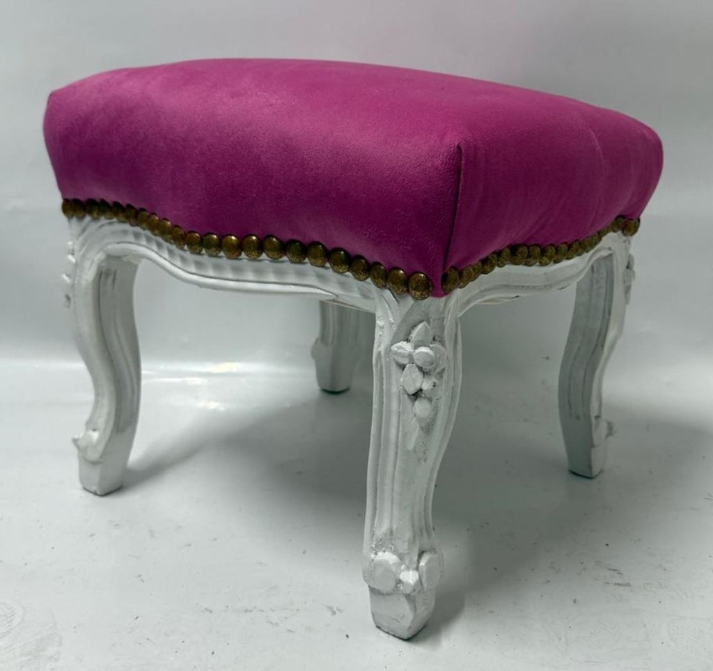 Barock Fußhocker Pink / Weiß H. 33 cm - Barockstil Hocker