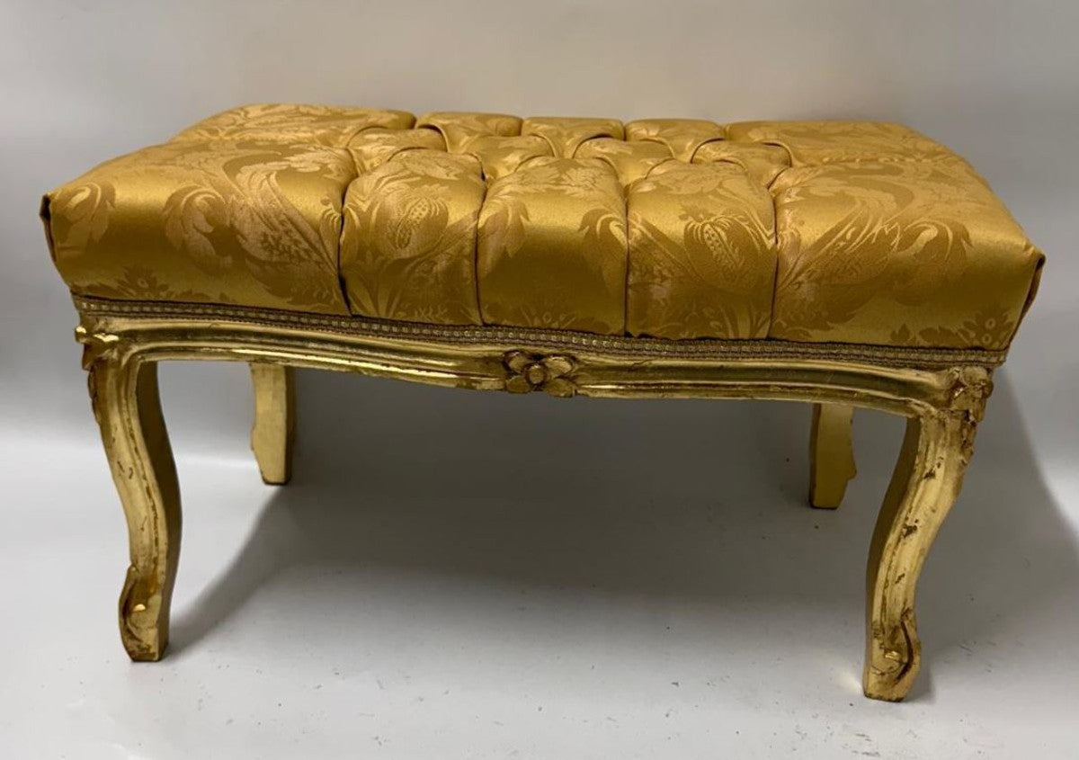 Barock Fußhocker mit Glitzersteinen Gold / Antik Gold H. 37 cm