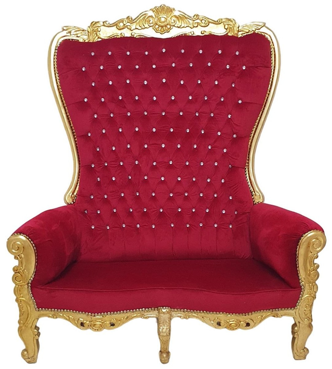 Barock Hochlehn 2er Sofa Bordeauxrot / Gold - Prunkvolles Barockstil Sofa mit Glitzersteinen - Wohnzimmer Möbel im Barockstil - Barock Möbel - Edel & Prunkvoll